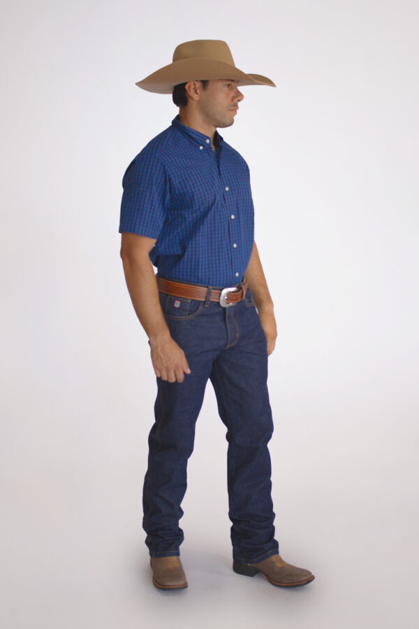 Camisa Masculina Country Manga Curta Xadrez Azul - Image 3