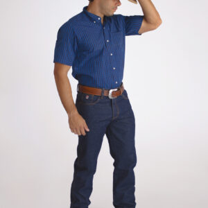 Camisa Masculina Country Manga Curta Xadrez Azul
