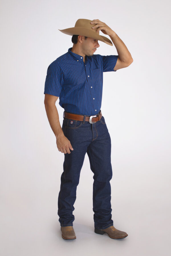 Camisa Masculina Country Manga Curta Xadrez Azul - Image 2