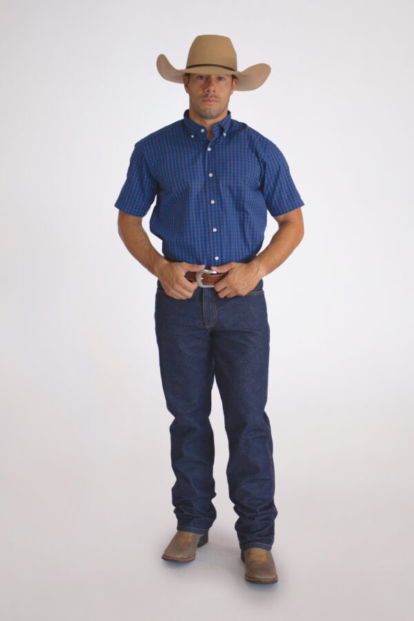 Camisa Masculina Country Manga Curta Xadrez Azul