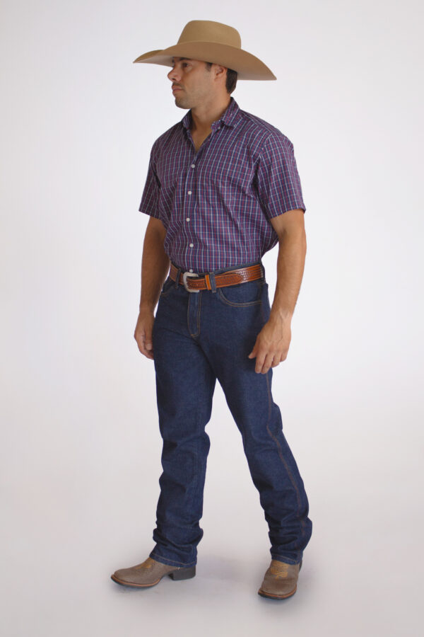 Camisa Masculina Country Manga Curta Xadrez Roxa - Image 3