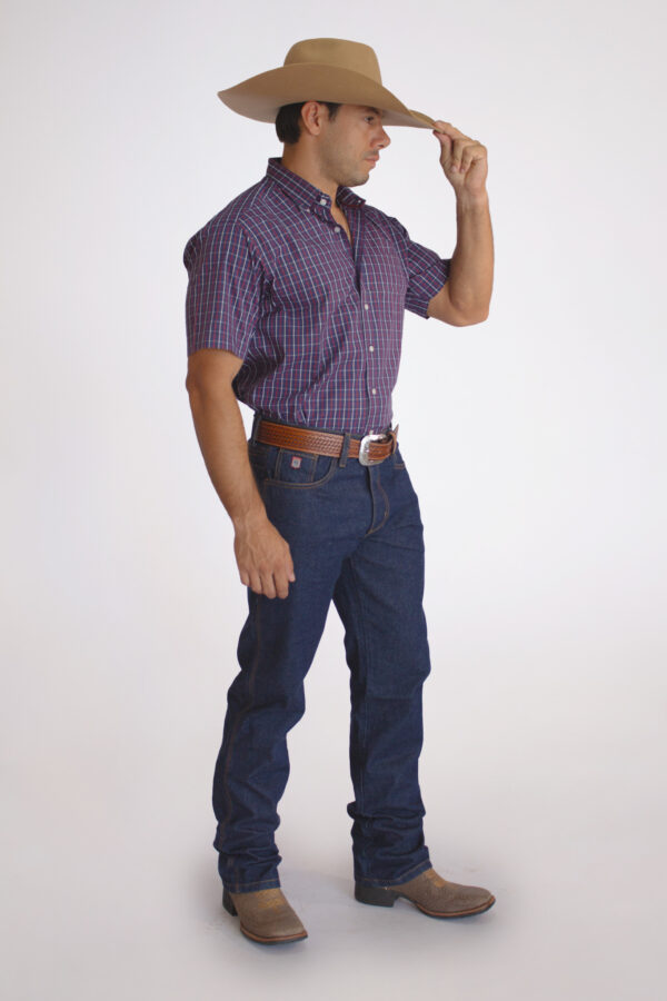 Camisa Masculina Country Manga Curta Xadrez Roxa - Image 4