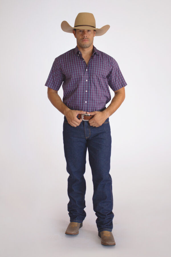 Camisa Masculina Country Manga Curta Xadrez Roxa - Image 5