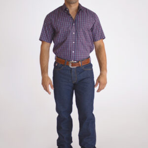 Camisa Masculina Country Manga Curta Xadrez Roxa