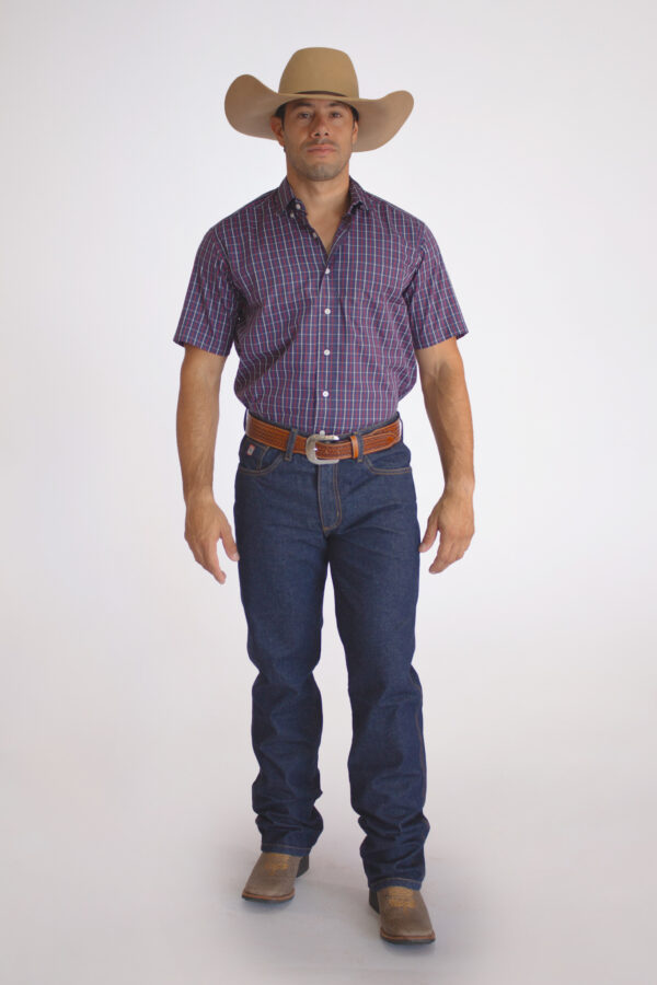 Camisa Masculina Country Manga Curta Xadrez Roxa