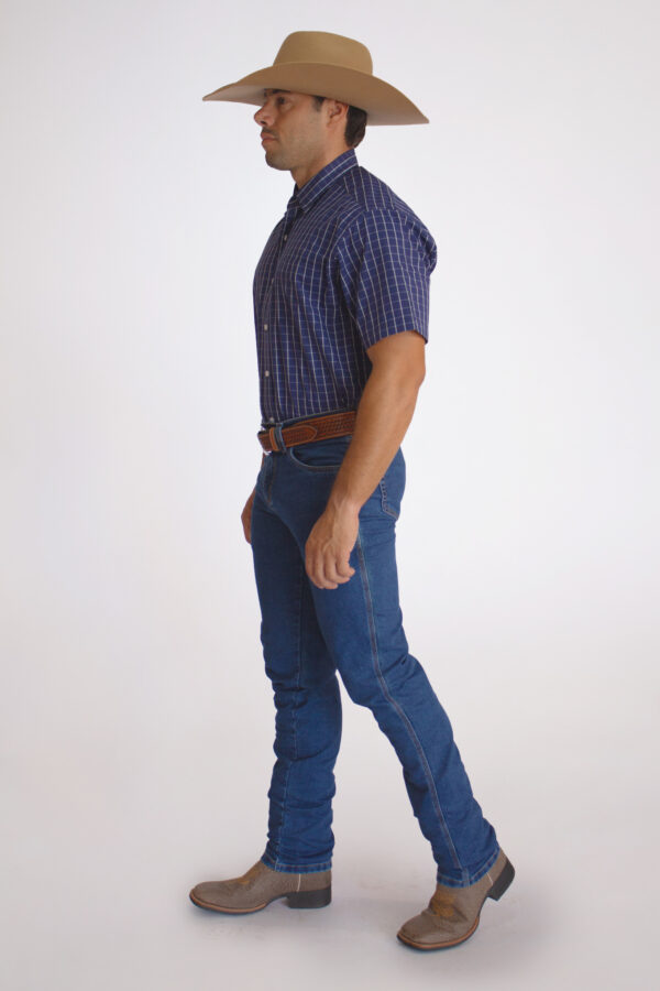 Camisa Masculina Country Manga Curta Xadrez Azul Escuro - Image 5