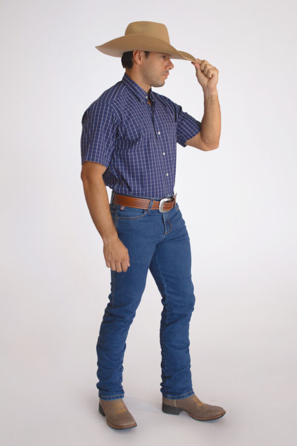 Camisa Masculina Country Manga Curta Xadrez Azul Escuro - Image 4