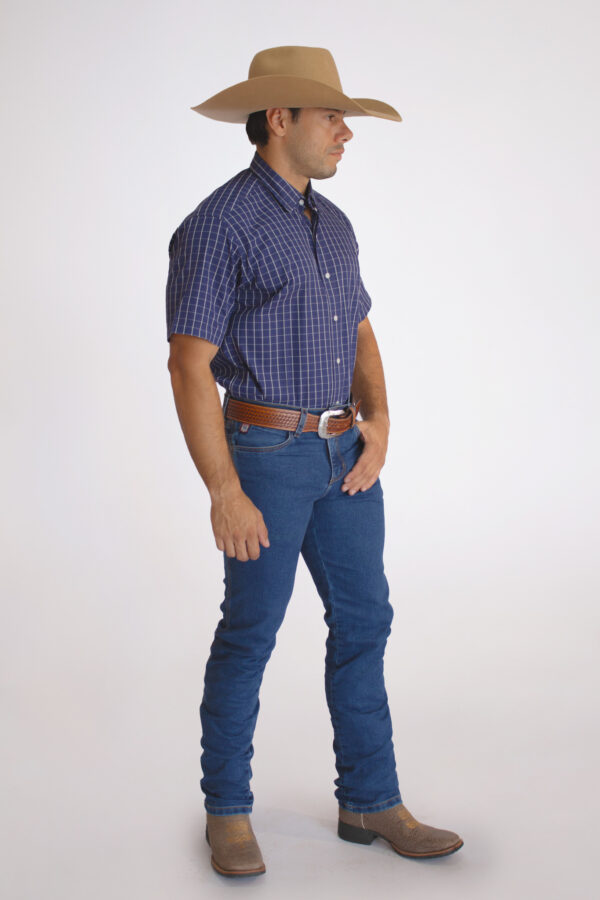 Camisa Masculina Country Manga Curta Xadrez Azul Escuro - Image 3