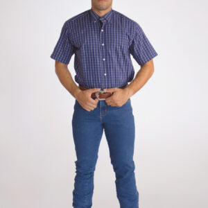 Camisa Masculina Country Manga Curta Xadrez Azul Escuro