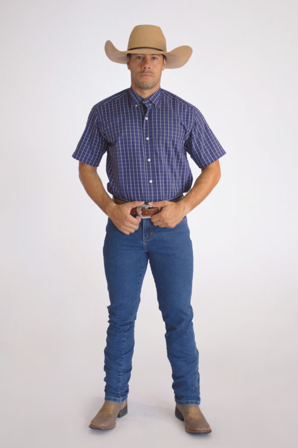 Camisa Masculina Country Manga Curta Xadrez Azul Escuro - Image 2