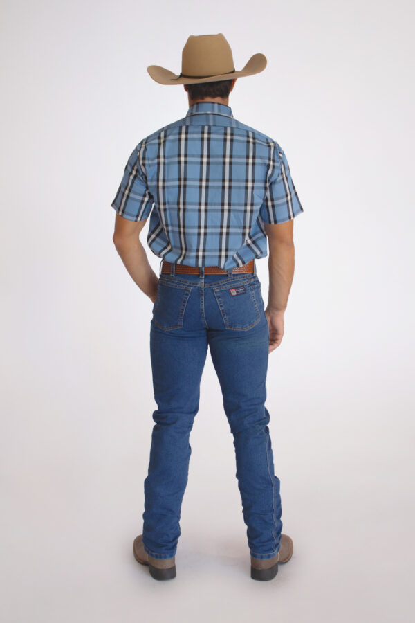 Camisa Masculina Country Manga Curta Xadrez Azul clara com faixas brancas e pretas - Image 6