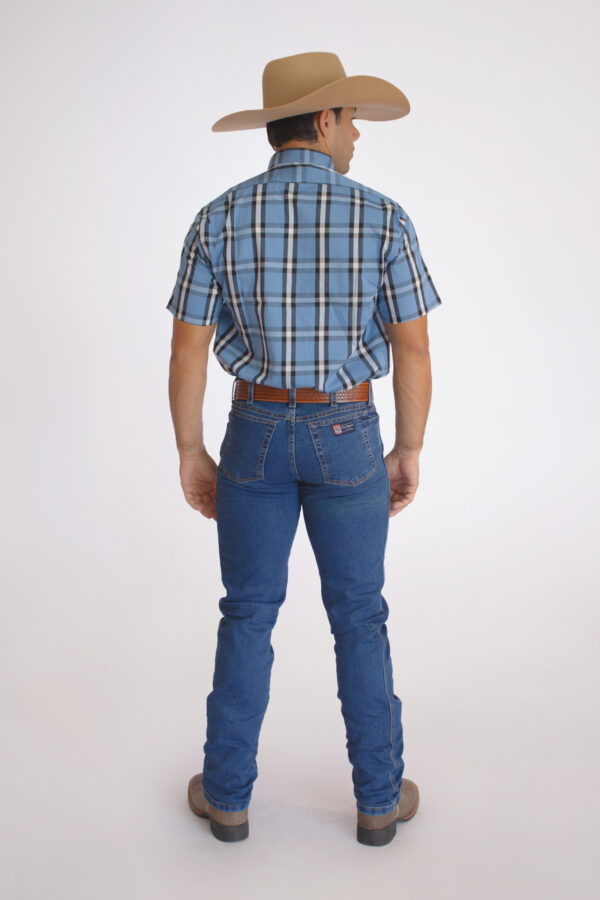 Camisa Masculina Country Manga Curta Xadrez Azul clara com faixas brancas e pretas - Image 5