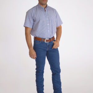 Camisa Country Manga Curta Xadrez Azul Claro