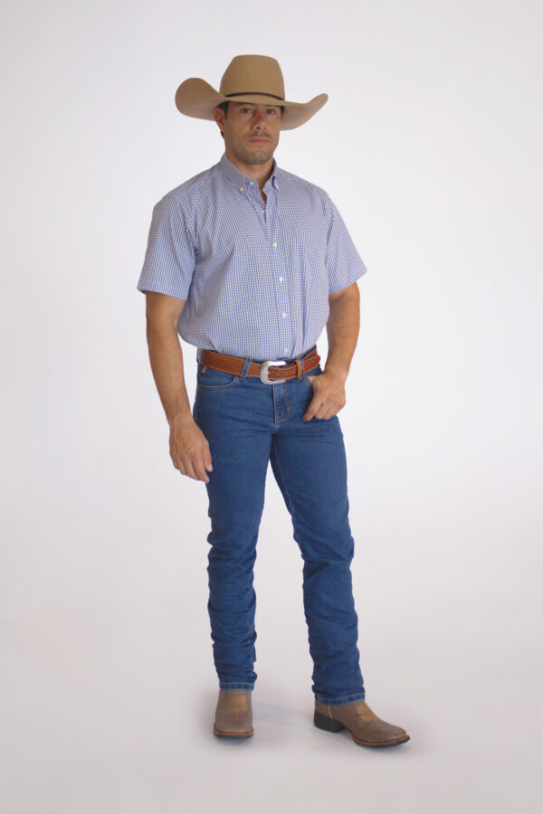 Camisa Country Manga Curta Xadrez Azul Claro - Image 2