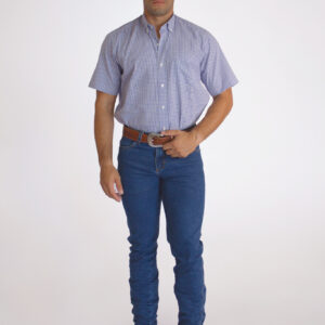 Camisa Country Manga Curta Xadrez Azul Claro