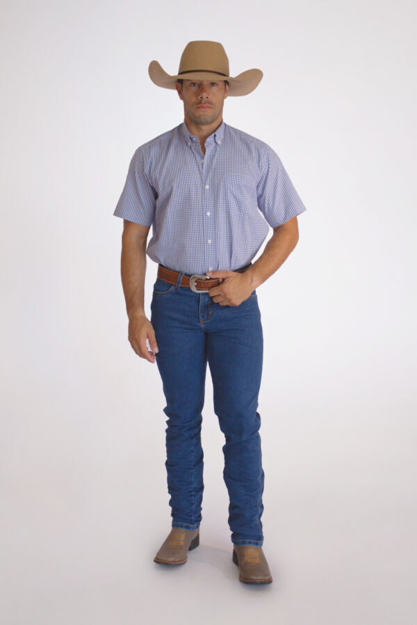 Camisa Country Manga Curta Xadrez Azul Claro
