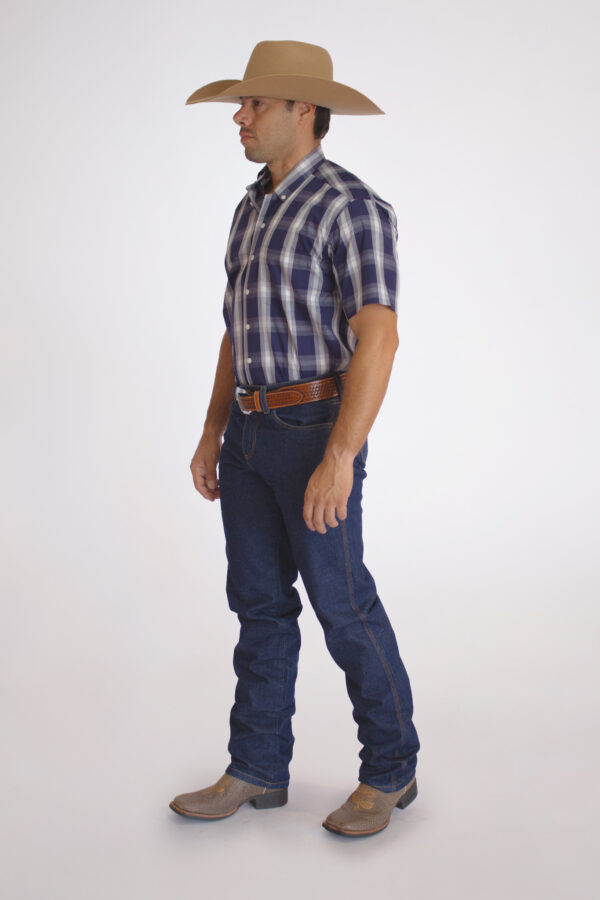 Camisa Masculina Country Manga Curta xadrez azul com faixas brancas - Image 5