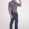 Camisa Masculina Country Manga Curta xadrez azul com faixas brancas - Image 4