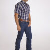 Camisa Masculina Country Manga Curta xadrez azul com faixas brancas - Image 3