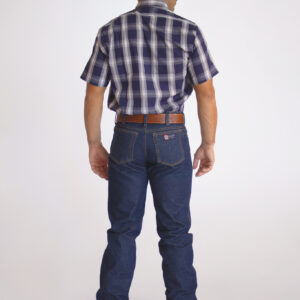 Camisa Masculina Country Manga Curta xadrez azul com faixas brancas