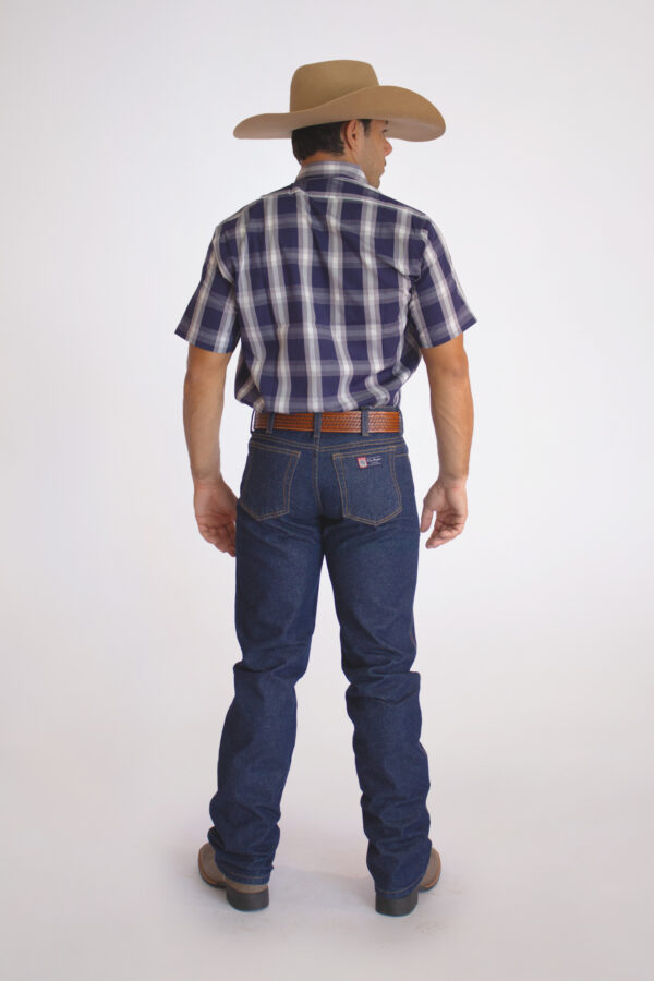 Camisa Masculina Country Manga Curta xadrez azul com faixas brancas - Image 2