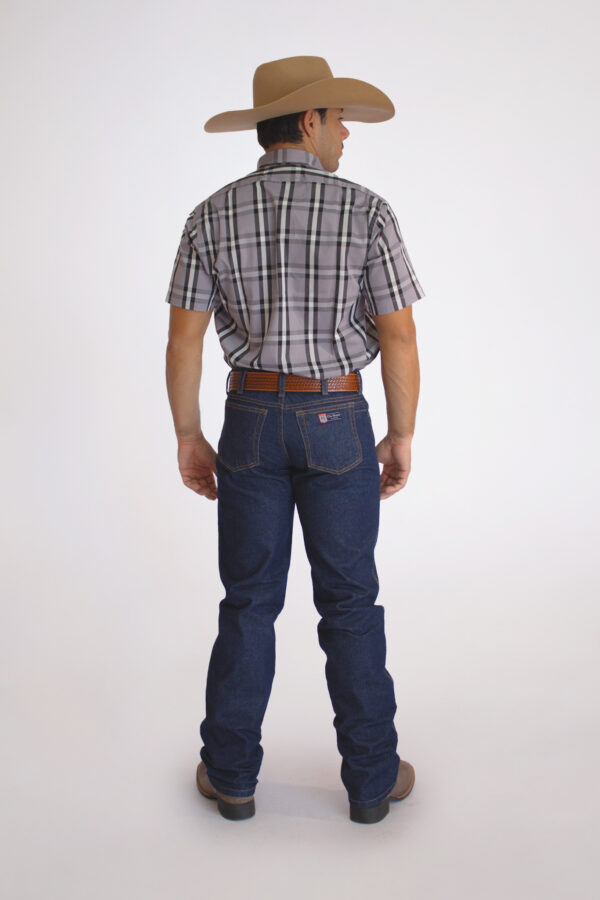 Camisa Masculina Country Manga Curta Xadrez cinza com faixas pretas e brancas - Image 5