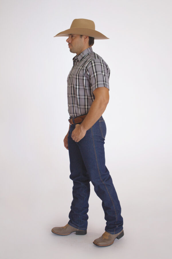 Camisa Masculina Country Manga Curta Xadrez cinza com faixas pretas e brancas - Image 4