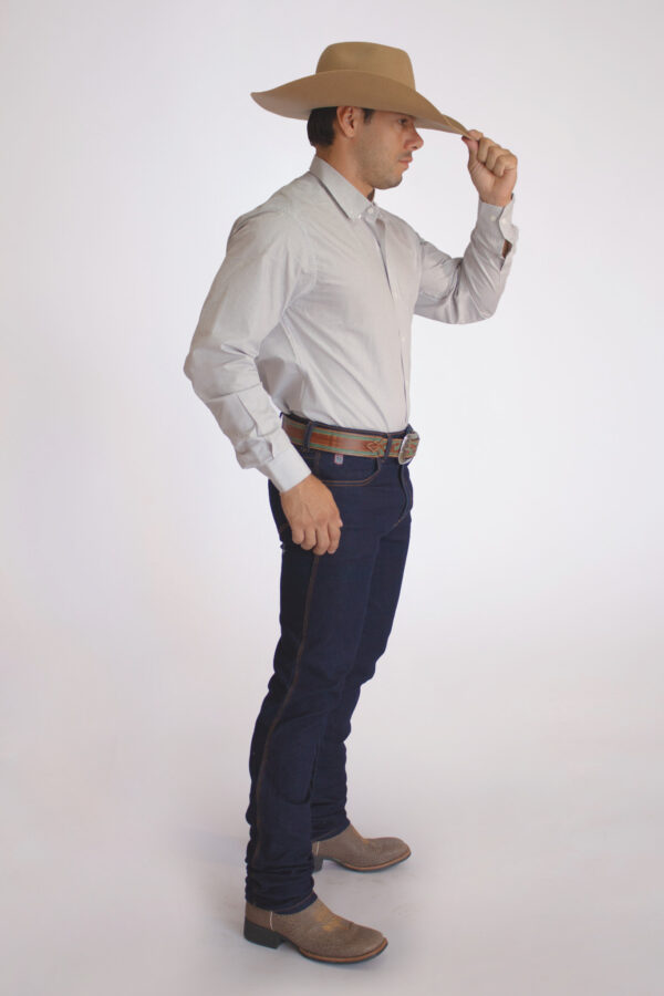 Camisa Masculina Country Manga Longa Xadrez branca com faixas cinza claro - Image 5