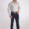 Camisa Masculina Country Manga Longa Xadrez branca com faixas cinza claro - Image 4