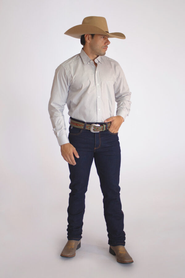 Camisa Masculina Country Manga Longa Xadrez branca com faixas cinza claro - Image 4