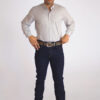 Camisa Masculina Country Manga Longa Xadrez branca com faixas cinza claro - Image 3