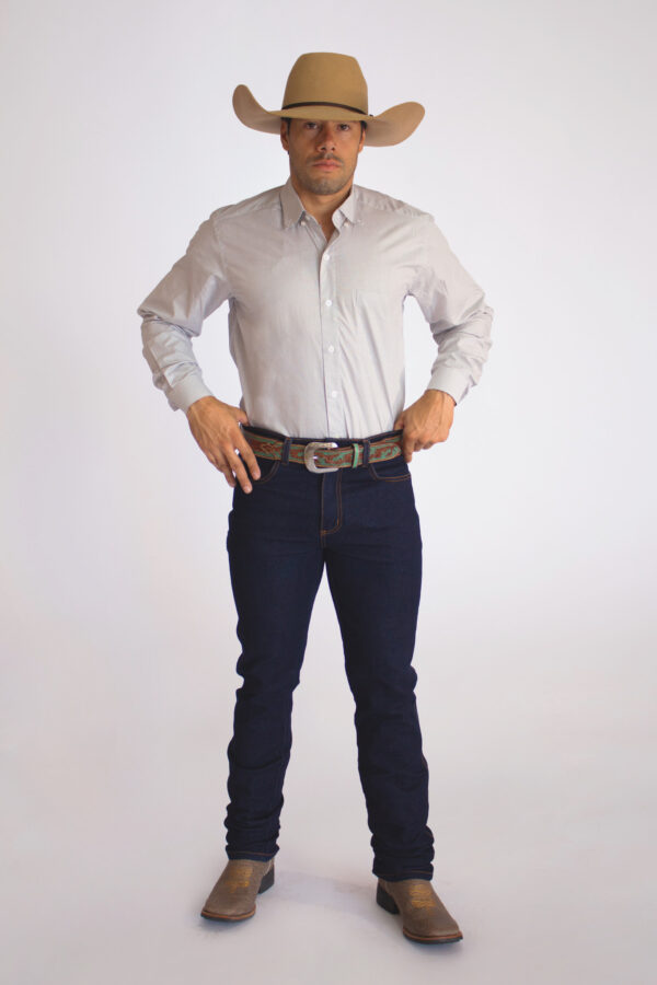 Camisa Masculina Country Manga Longa Xadrez branca com faixas cinza claro - Image 3