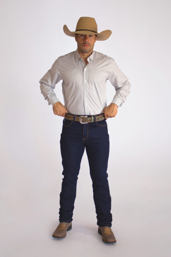 Camisa Masculina Country Manga Longa Xadrez branca com faixas cinza claro - Image 2