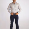 Camisa Masculina Country Manga Longa Xadrez branca com faixas cinza claro