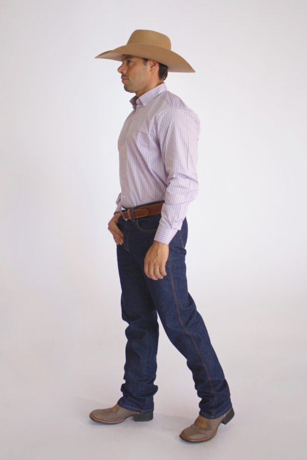 Camisa Masculina Country Manga Longa Xadrez azul claro com faixas brancas - Image 4