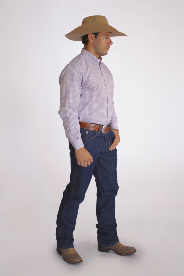 Camisa Masculina Country Manga Longa Xadrez azul claro com faixas brancas - Image 3