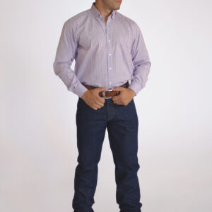 Camisa Masculina Country Manga Longa Xadrez azul claro com faixas brancas