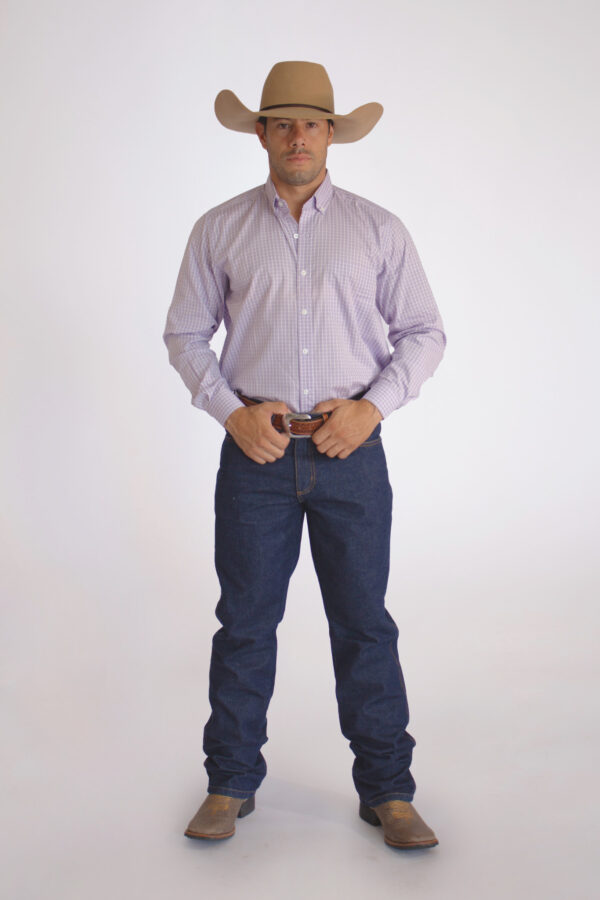 Camisa Masculina Country Manga Longa Xadrez azul claro com faixas brancas