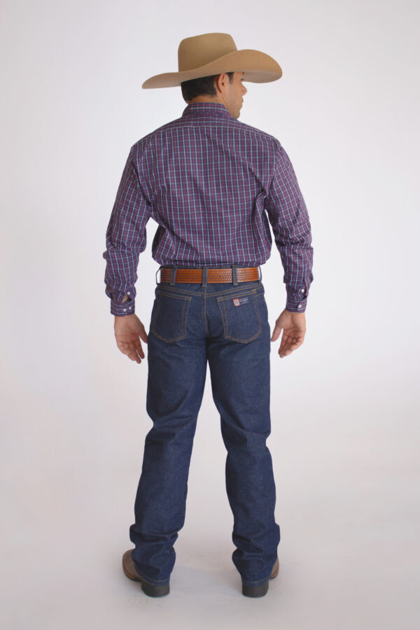 Camisa Masculina Country Manga Longa Xadrez azul com faixas brancas e vermelhas - Image 6