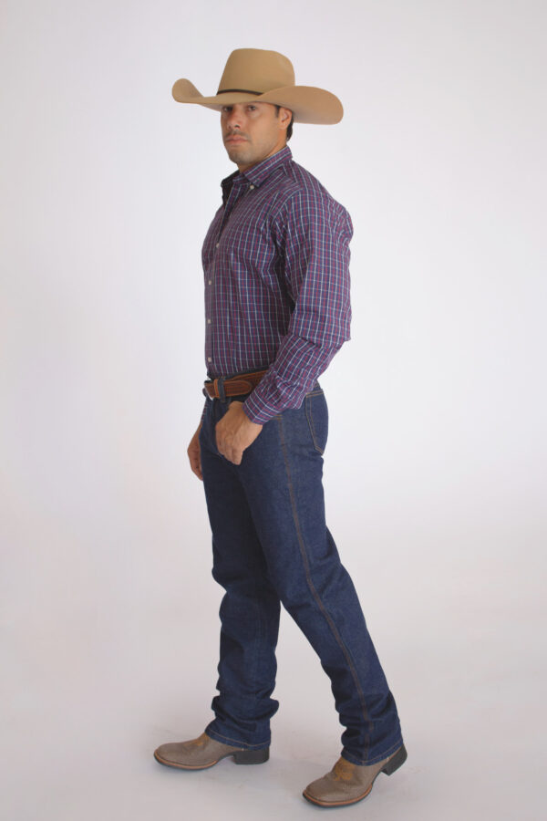 Camisa Masculina Country Manga Longa Xadrez azul com faixas brancas e vermelhas - Image 5