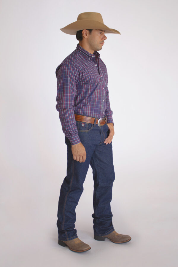 Camisa Masculina Country Manga Longa Xadrez azul com faixas brancas e vermelhas - Image 3