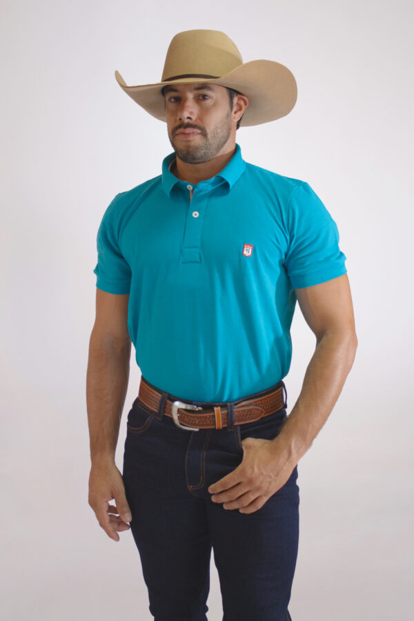Camisa Gola Polo Masculina Clássica Azul Turquesa - Image 7