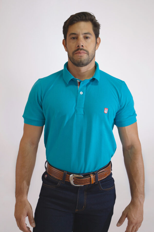 Camisa Gola Polo Masculina Clássica Azul Turquesa - Image 6
