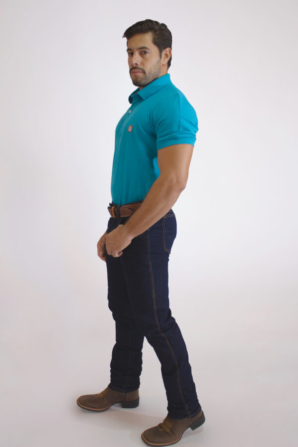 Camisa Gola Polo Masculina Clássica Azul Turquesa - Image 4