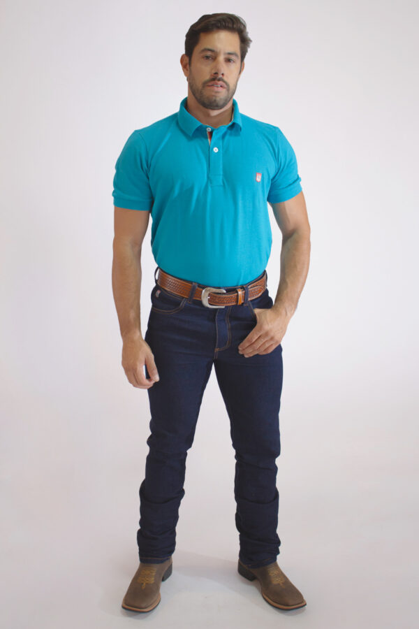 Camisa Gola Polo Masculina Clássica Azul Turquesa - Image 3