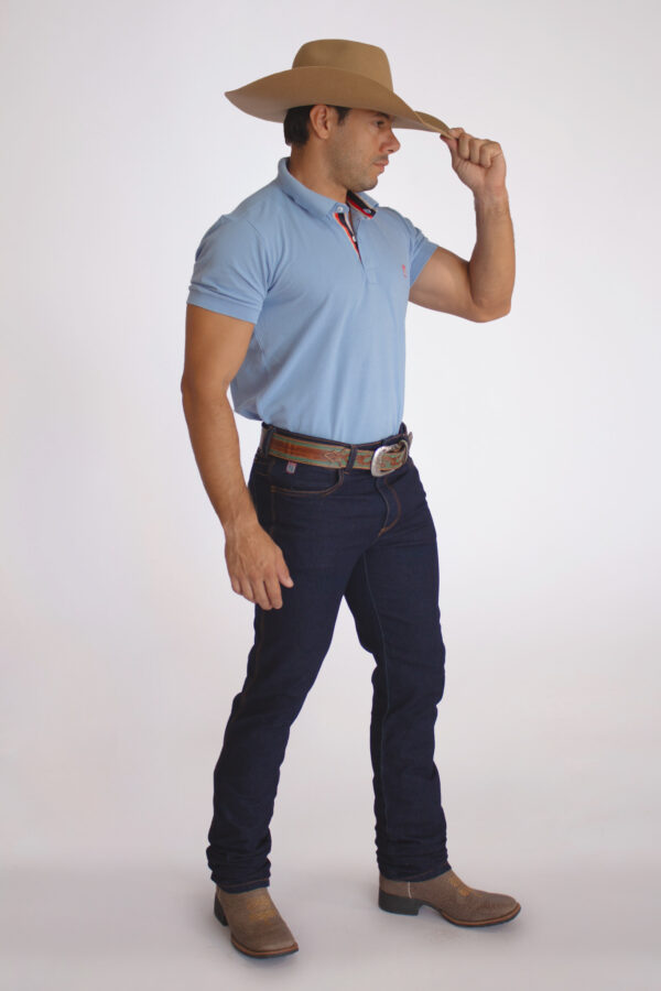 Camisa Gola Polo Masculina Clássica Azul Claro - Image 3
