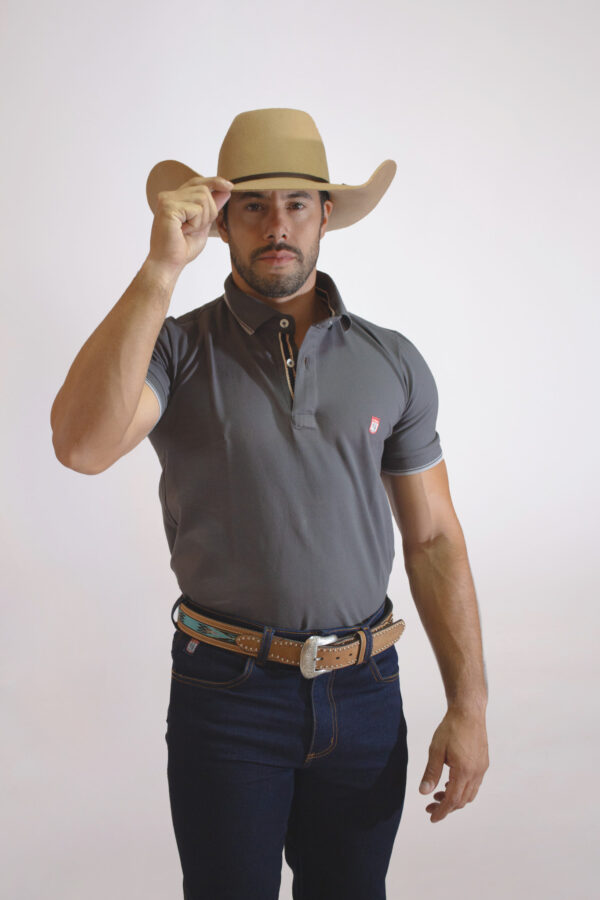 Camisa Gola Polo Masculina Clássica Cinza - Image 2
