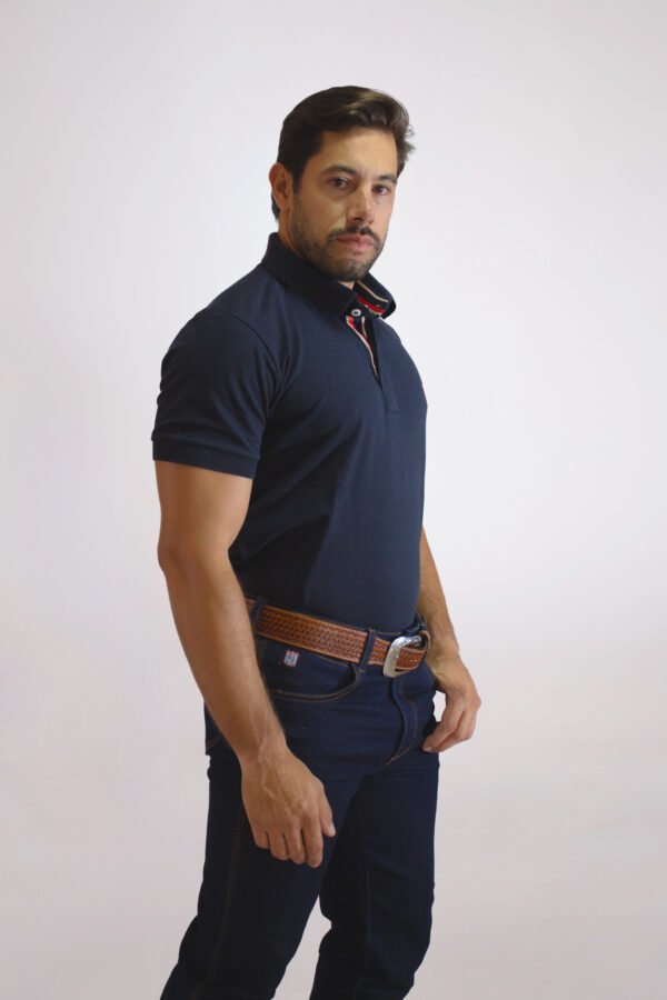 Camisa Gola Polo Masculina Clássica Azul Marinho - Image 3