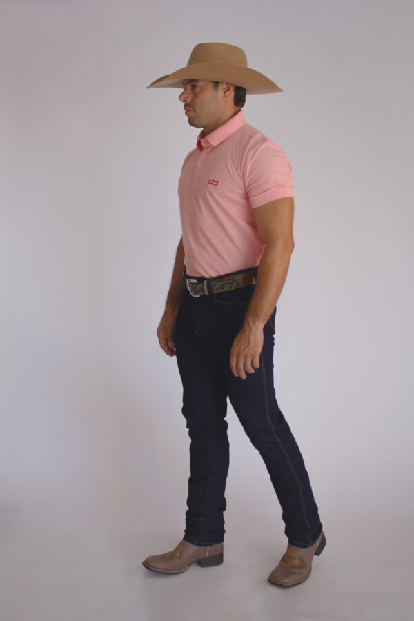 Camisa Gola Polo Masculina Clássica Rosa Claro - Image 4