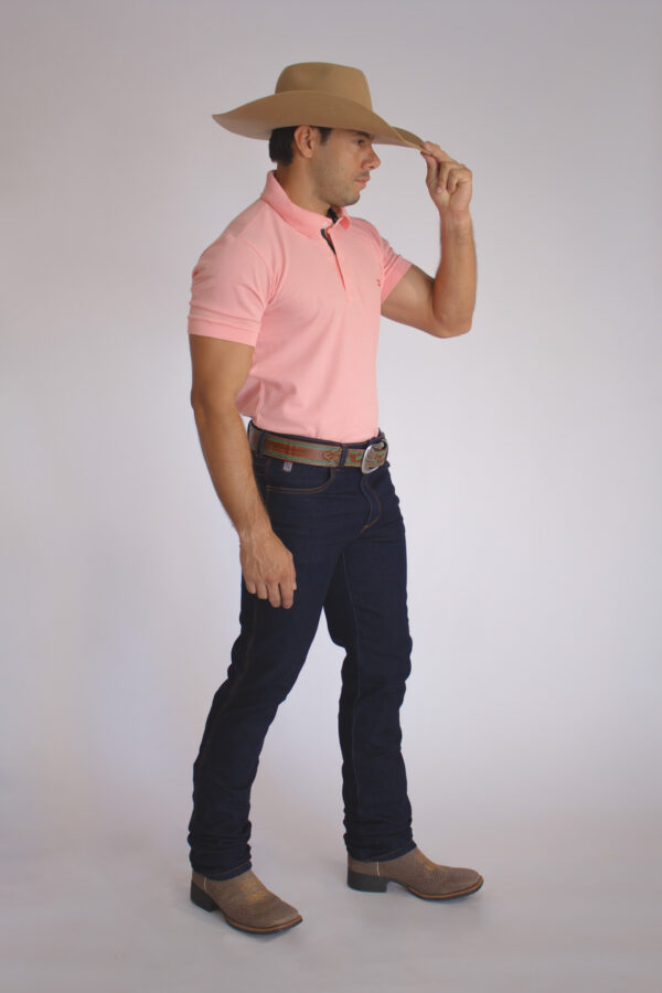 Camisa Gola Polo Masculina Clássica Rosa Claro - Image 2